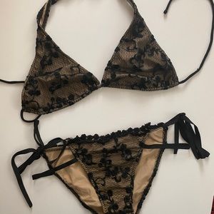 Beach Bunny black and nude lace bikini